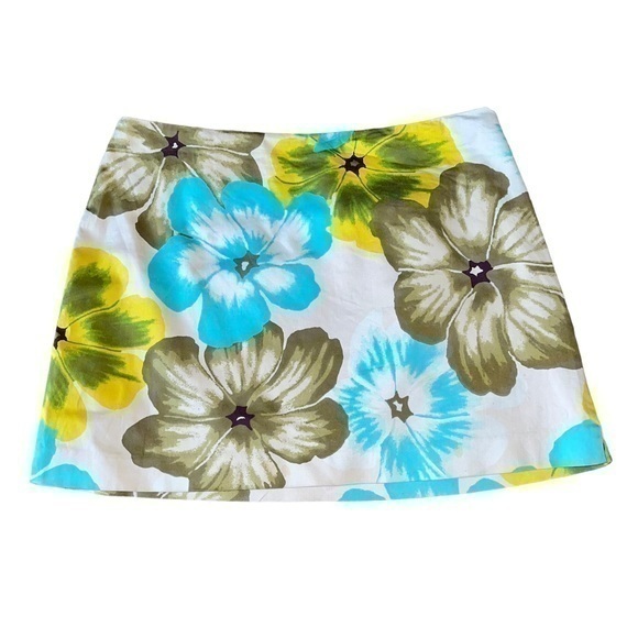 Express Dresses & Skirts - Express Floral Turquoise Green Stretchy Mini Skirt